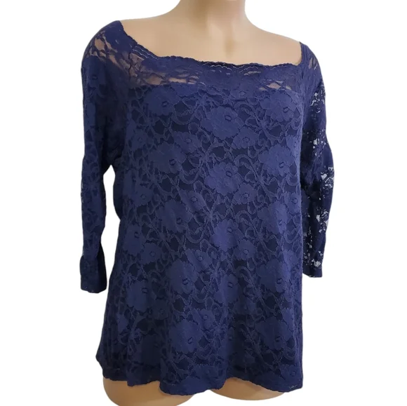 Torrid Lace Off Shoulder Top Womens 4x Purple 3/4 Sleeve Classy ~ Pre-Owned - Picture 2 of 13